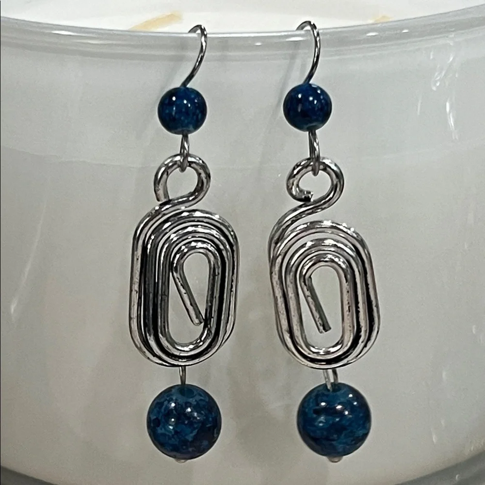 Treska Silver and Blue Geometric Earrings
